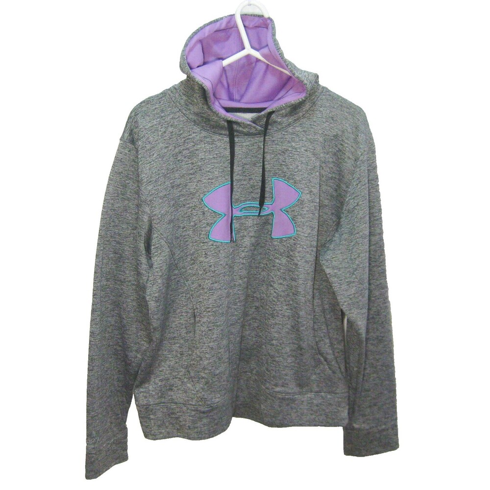 UNDER ARMOUR Women's (Size Large) Gray Long Sleeve Hoodie Logo Hooded Sweatshirt